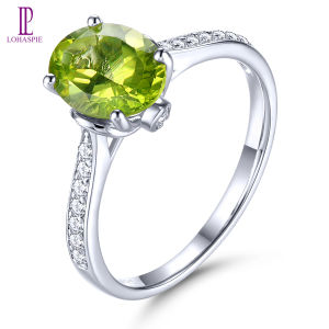 Lohaspie Jewelry Genuine 1.8 Carats 925 Real Sterling Silver Ring Green Natural Peridot Ring Oval Cut Gemstone Ring Silver 925 Original Birthstone Ring For Women Jewelry