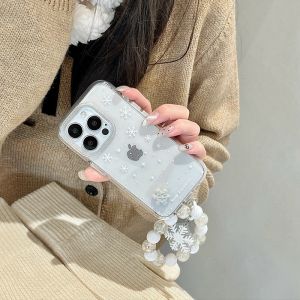Simple Transparent Sparkling Snowflake iPhone 15 pro Max 16 Case Womens Style Chain Design Protective Cover Acrylic Material