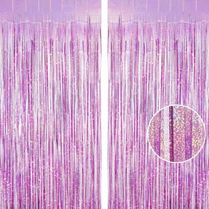 2Pcs Party Backdrop Curtains Metallic Foil Tinsel Curtain Glitter Foil Fringe Curtain Birthday Wedding Party Decoration Supplies