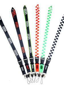 Black White Grid Sports Lanyard Keychain Mobile Phone Neck Strap Work ID Badge Chest Tag Hanging Rope Digital Accessories