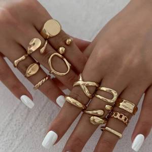 IngeSight.Z 14Pcs/Set Hip Hop Punk Irregular Metal Opening Rings Women Vintage Gold Color Knuckle Joint Ring Party Jewelry Gift