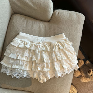 GUZILIAN | Elegant Lace Splicing High Waist Slimming Womens Short Skirt