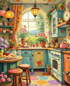 KAYOU | Adults Paint By Number Vintage Kitchen Scene Drawing on Canvas HandPainted Art DIY Pictures By Numbers Kit Home Decor
