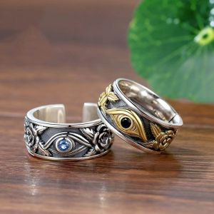 New Fashion Vintage The Eye of Horus Rings For Men Punk Egyptian Triangle Adjustable All-Seeing Eye Rings Women Jewelry Gift