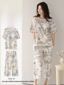 MiiOW | ชุดนอนผู้หญิงผ้าฝ้ายแท้ แขนสั้น ทรงหลวม กระโปรงยาว ปี 2025 ฤดูร้อน ชุดนอนผ้าฝ้ายแท้ ชุดนอนลำลอง เสื้อผ้าใส่ในบ้าน ชุดนอนคุณภาพสูง