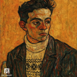 Tranh Nghệ thuật "Người Đàn Ông Mặc Áo Len Trắng" VIETSMART ART - Sơn dầu 60 x 70cm