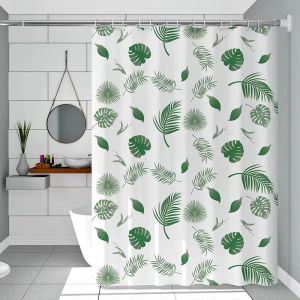 Simple wind green leaves bathroom shower curtain shielding partition Shower curtain quick dry can be scrubable light opaque bath