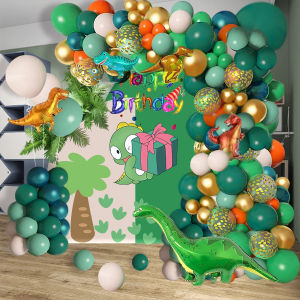 115Pcs Dinosaur Balloon Arch Garland Set Gray Green Orange 5 Dinosaur Foil Balloons Happy Birthday Balloons Suitable for Childrens Jungle Safari Dinosaur Themed Birthday Parties Outdoor Party Decorations