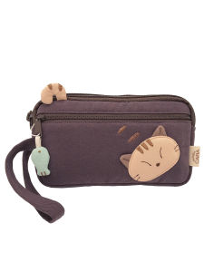 กระเป๋าผ้าใบ Karacat สำหรับผู้หญิง กระเป๋าใส่โทรศัพท์มือถือ Apple 15 ใบเหรียญกษาปณ์ 2 ชั้น กระเป๋าถือแบบมีซิป กระเป๋าใส่เหรียญ