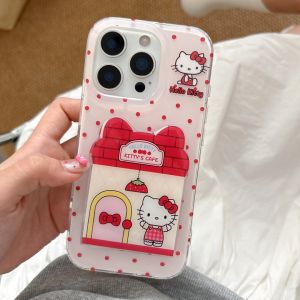 Sanrio | Cute Polka Dot Hide Flip Makeup Mirror Stand Sanrio Hello Kitty Case For iphone 17 16 15 14 Pro Max 17Pro Shockproof Phone Cover