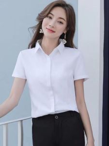 Black Short Sleeve Shirt Womens Professional Formal Simple Commute Slimming Versatile Dark Button Anti-Light Long Sleeve Shirt
