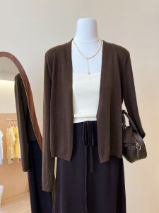 High-End Womens Cardigan Outerwear Shoulder Wrap Autumn 2025 Early Coffee Color Old Money Style Korean Version Regular Fit