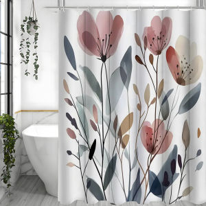 Bohemian Floral Watercolor Wildflower Design Shower Curtain White Gray Pink Botanical Bathroom Decor Shower Curtain with Ho