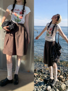 Mixd | Khaki High Waist A-line Skirt Slim Short