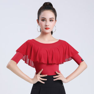 DANBAOLUO | Dancing Moden Red Ruffle Slimming Middle-Sleeve Blouse