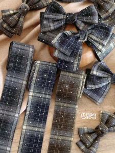 Ruy Băng Lông Cừu Màu Sọc Dệt Kim Nút Thắt Bướm Thủ Công Phụ Kiện Tóc Mùa Thu Đông Kẹp Tóc JK Vật Liệu Tự Làm