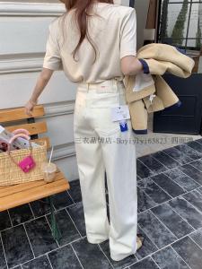 Loose Wide Leg Womens Jeans High Waist Straight Cut Spring Season Moccasin Color Cotton Stretch Denim Anti-Wrinkle