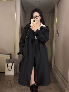 Knee-Length Womens Jacket Autumn New Style British Style Coat Polyester Fiber Long Sleeve Double Button Polo Collar Straight Cut