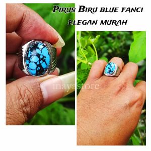 Cincin batu pirus mesir urat hitam ceplok kuro blue fancy / pirus biru / persia / hubai cincin pria