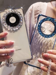 Luxury Diamond Womens Phone Case for Huawei Mate70 60 50E Water Diamond Lens Protection High-End Feel Bracelet 50RS Wristband 70RS