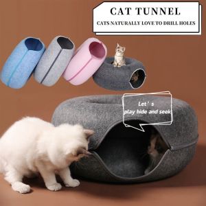 Donut Cat Tunnel Play Cat Toy Indoor Cats Bed Toy Kitten Training Donuts House Removable Felt Cat Nest