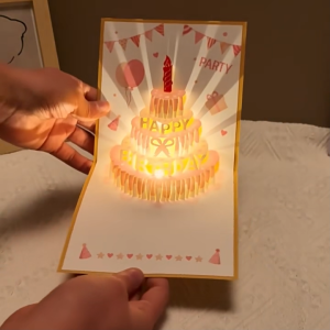 3D Birthday Cake Cards Exquisite LED Pop Up Greeting Card Illuminated Party Message Gift Card Cake Design Paper For Birt
