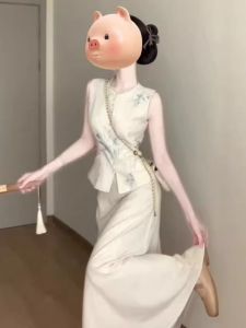 New Chinese Style Vest Top And Skirt Set Two-Piece Suite Summer 2025 Fashionable Traditional National Trend Outfit Cotton round Neck Button