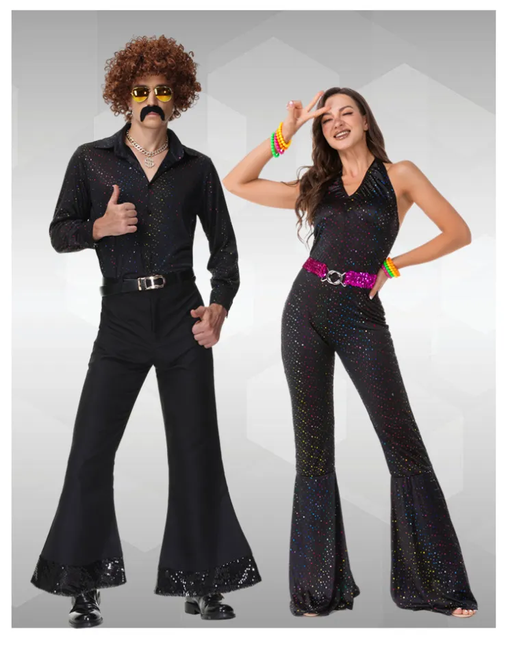 Halloween Costume Female Adult Retro 1970s Disco Couple Outfit 1980s  Hippies Bell-Bottom Pants