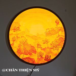 Đèn Hào Quang Trúc Chỉ In Hoa Sen Thờ Phật Trang Trí Bàn Thờ Treo Tượng Phật TC-HQ-81