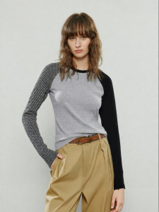 Toyouth | Áo Thun Cổ Tròn Phù Hợp Màu Khối Không Đều Mô Phỏng Cashmere Mới Cho Mùa Đông