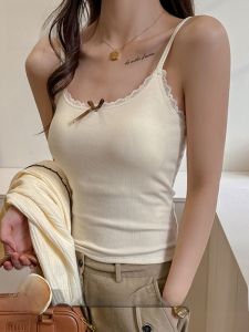 MiiOW | Áo ba lỗ ren đeo vai mỏng không đường may thon gọn có đệm ngực một mảnh dành cho nữ mùa hè cotton lụa PU co giãn