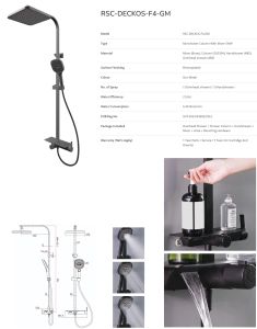 Rubine Square Rainshower Column With Mixer Shelf Gun Metal RSC-DECKOS-F4-GM (1yr warranty)