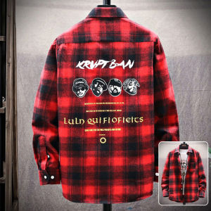 Fashion Brand Printing Shirt Mens Long Sleeves Spring and Autumn Lapel Gingham Outwear Mens Teenagers Loose Casual Hong Kong Style Blouse