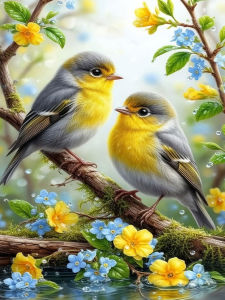 Huacan Full Square Round Diamond Painting Double Birds On The Branch Diamond Embroidery Animal Set Rhinestone Pictures