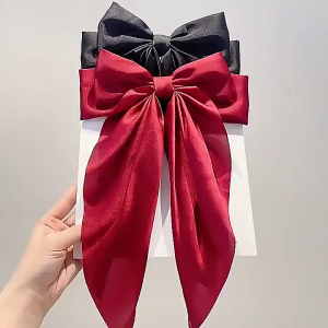 Long Bow Hairpin Large Ribbon HairClip retro ribbon bow super fairy temperament spring clip Hair Accessories