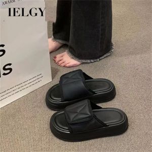IELGY White Black Velcro Slippers Womens Platform Sole Summer Non-slip Beach