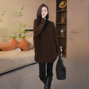 High-End Wool High Neck Fake Two-Piece Loose Sweater Long Sleeve Autumn Winter New Style European Goods Womens Fashionable Base Shirt