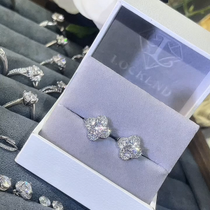 [Lockend] Bông tai Tứ Diệp Thảo bạc 925 đính đá Moissanite 05 carat*2 màu D có chứng chỉ GRA sang trọng lấp lánh