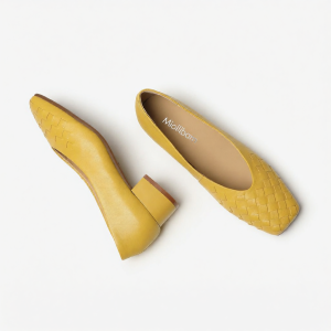 MIOLLIBARN | Lemon Yellow Square Toe Coarse Heel Soft Sheepskin Comfortable Summer Slip-On Shoes