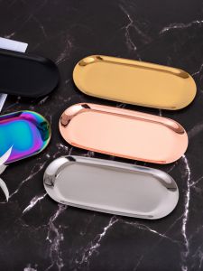 Nordic Style Metal Oval Storage Plate Afternoon Tea Dessert Tray Jewelry Home Storage Plate European Style Decorative Basket