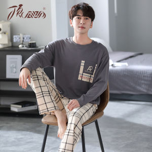 ชุดนอนผู้ชาย Pure Cotton แขนยาว คอกลม ชุดนอนฤดูใบไม้ผลิและฤดูใบไม้ร่วง 2025 ใหม่ ชุดนอนฤดูหนาวไซส์ใหญ่ ชุดนอนผู้ชาย ชุดนอนผ้าฝ้าย