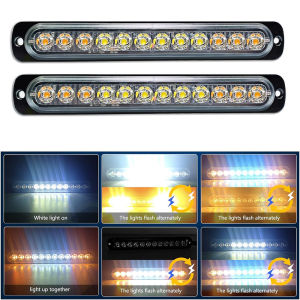 2pcs 12LED Ultra-thin Truck Strobe Warning Light Grille Flashing Lightbar Car Beacon Lamp Yellow White Traffic Signal Light