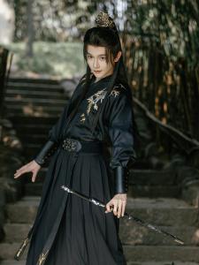 Original Martial Arts Style Mens Hanfu Long Waist Skirt Embroidered Student Daily Class Uniform National Fashion Traditional Costume