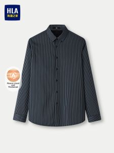 HLA | Warm Stripe Long Sleeve Shirt Plaid Collar