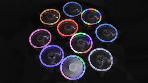 พัดลมคอมพิวเตอร์ พัดลมระบายความร้อน 2cm Dual Ring RGB Cooling Fan 12V แสงสะท้อนสีสันสดใส พัดลมระบายความร้อน