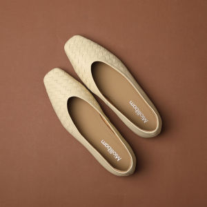 MIOLLIBARN | Blue Low-cut Square-toe Soft Goatskin Braided Flat Shoe for Summer