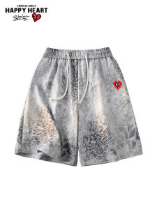 CHARLES JANGS HAPPY HEART | Heart Pattern American Tie-Dye Versatile Shorts