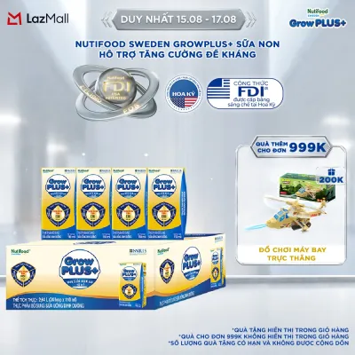 Thùng 24 hộp Sữa Bột Pha Sẵn Nutifood GrowPLUS+ Sữa Non (Vàng) - Hỗ Trợ Tăng Cường Đề Kháng 110ml