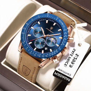 POEDAGAR Fashion Men Watch Sports Chronograph Watch for Mans Leather Quartz Wristwatches Waterproof Luminous Date Luxury Business Original Man Clock jam tanggan lelaki