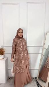 Gamis Lebaran Viral Yasmin & Dres Ceruty Babydoll Mix Tile Brukat Aplikasi Payet